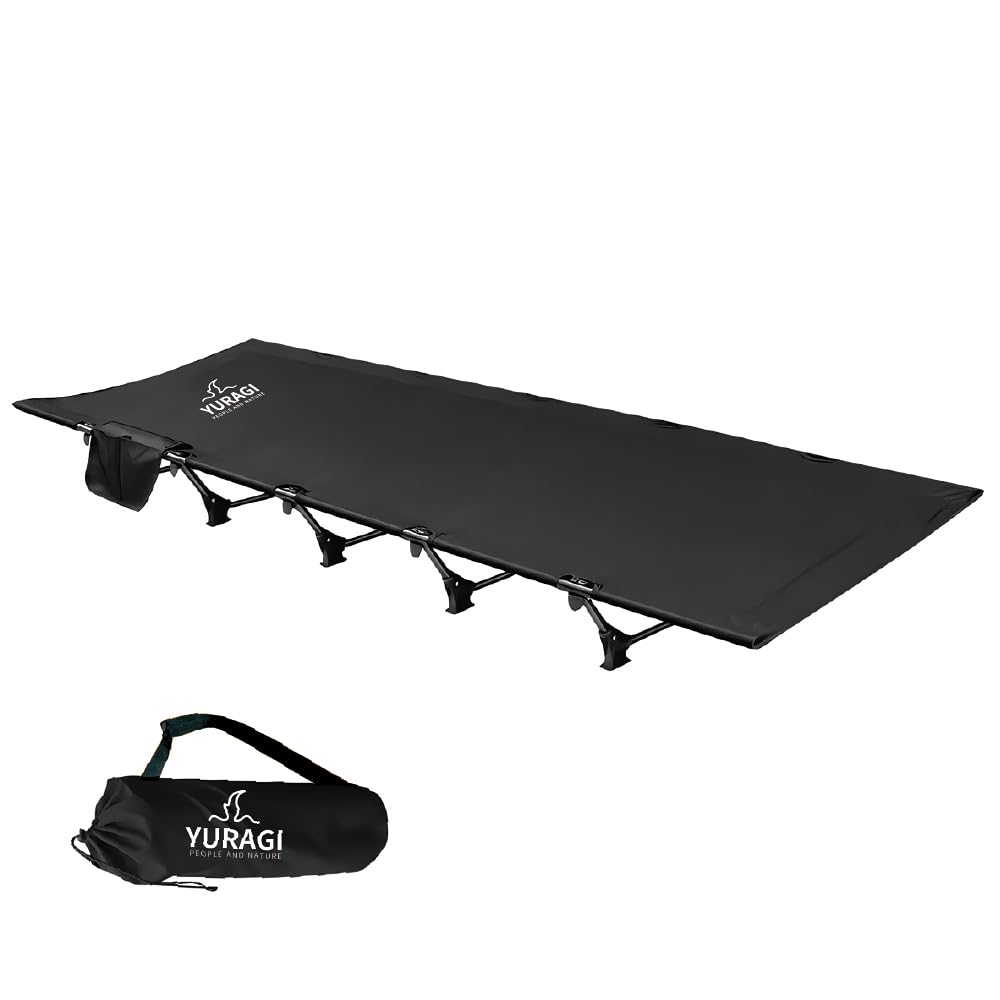 YURAGI コット アウトドアベッド 折りたたみ キャンプコット 簡易 コンパクト 超軽量 耐荷重150kg 枕 収納ケース キャリーバッグ付き 防水 通気性 (ブラック)