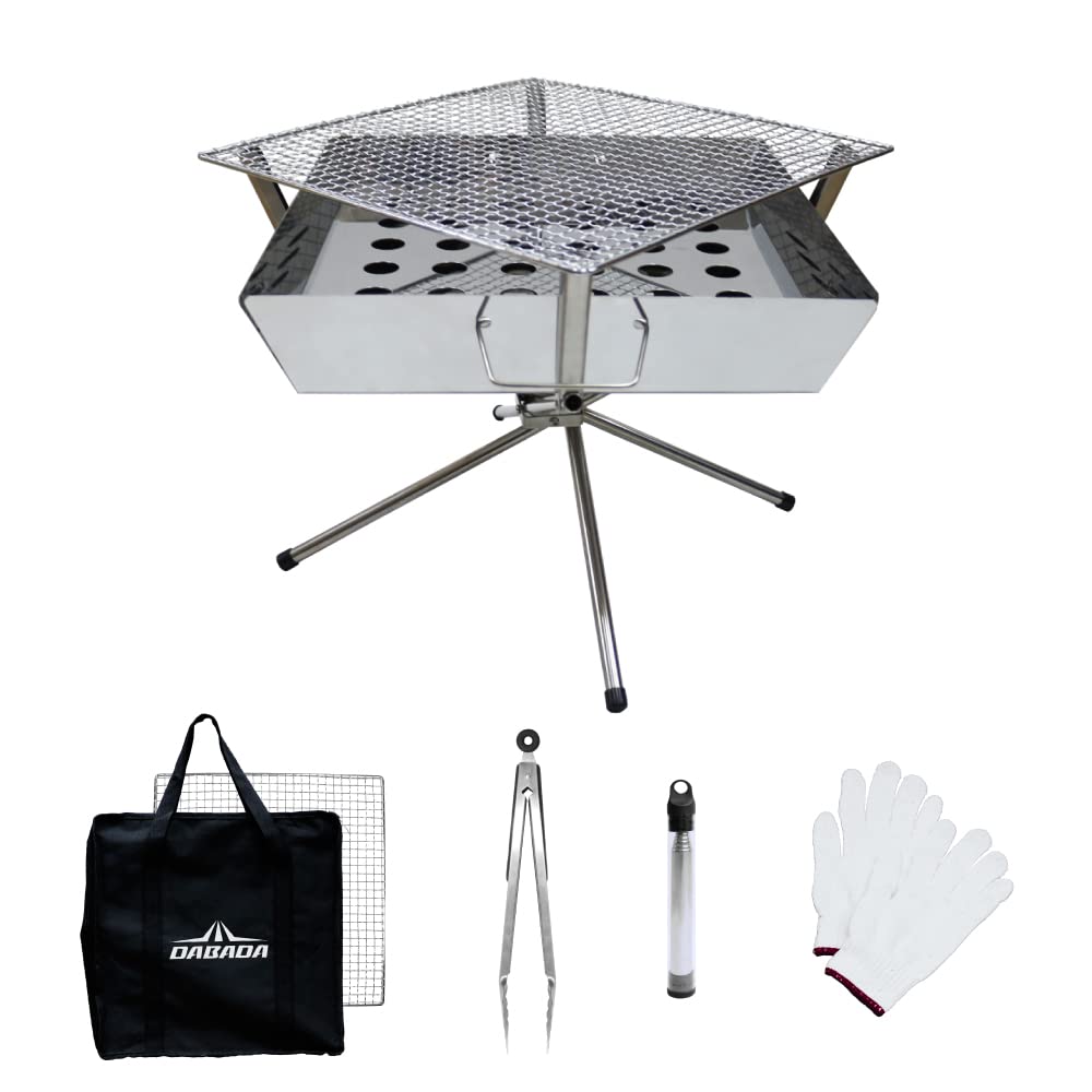 DABADA（ダバダ） ファイアグリル ファイヤーグリル アウトドア用 火吹き棒 トング付き バーベキュー コンロ キャンプ用 焚き火台 焚火台 キャンプ グリル