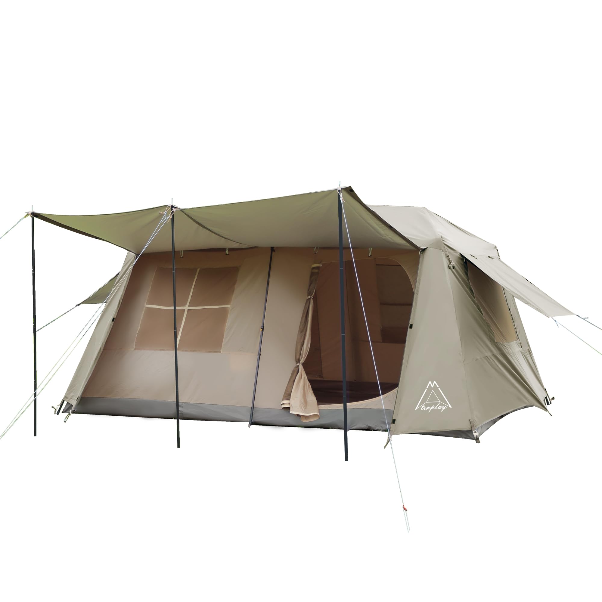 Tenplay フレームワンタッチテント 6人用 ロッジ型 自立式 4シーズン 前室あり UVカット ツールーム 2重層 ファミリー 耐水圧2000mm 防水 キャンプ アウトドア パークテント グランピング BBQ 海 公園 初心者向け キャノピーポール付き 設営簡単 大型 収納袋付き