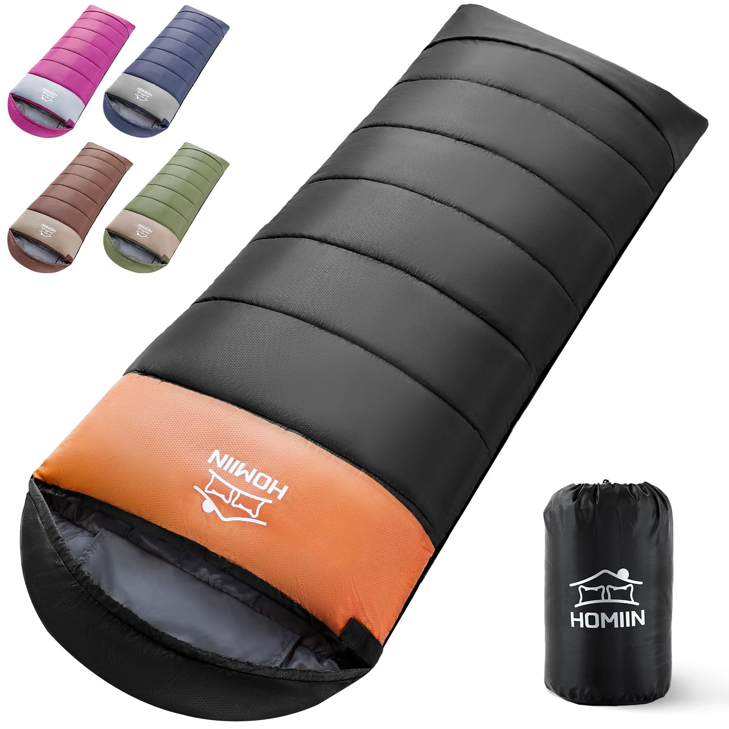寝袋 シュラフ 冬用 夏用 封筒型 Homiin【足元に二重保温】オールシーズン 枕付き 軽量 コンパクト 1.8Kg 1.4Kg 1.0Kg 簡単収納 保温 防水 快適温度-5℃-25℃ キャンプ 登山 アウトドア 車中泊 防災用 丸洗い可能 春用 秋用 収納袋付き