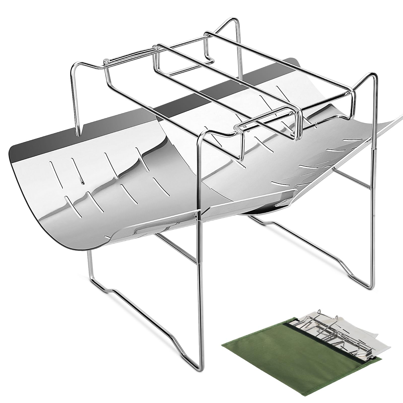 焚火台 コンパクト 焚き火台 【高さ調整可・2倍厚く火床】 フック式五徳 ステンレス製 軽量 1-3人用 折りたたみ式 1台3役 A4サイズ バーベキューコンロ BBQコンロ たきび台 キャンプ 焚火 焚き火台 収納ケース付き